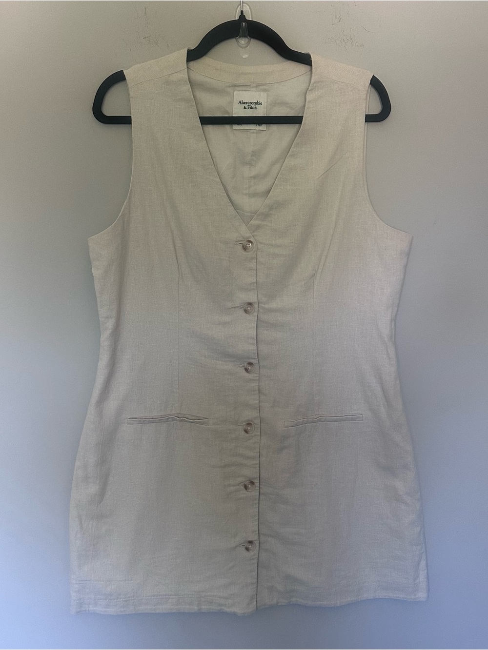 Abercrombie & Fitch Neutral Sleeveless Button-Front Linen Shift